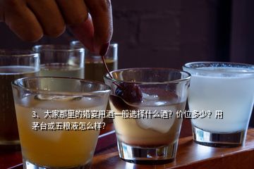 3、大家那里的婚宴用酒一般选择什么酒？价位多少？用茅台或五粮液怎么样？