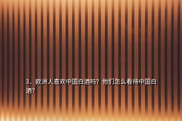 3、欧洲人喜欢中国白酒吗？他们怎么看待中国白酒？