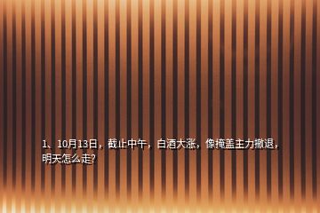 1、10月13日，截止中午，白酒大涨，像掩盖主力撤退，明天怎么走？