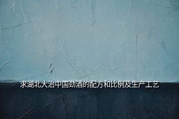 求湖北大治中国劲酒的配方和比例及生产工艺