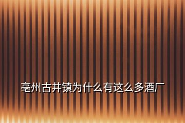 亳州古井镇为什么有这么多酒厂