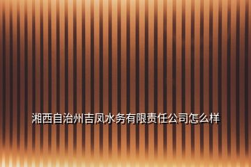 湘西自治州吉凤水务有限责任公司怎么样