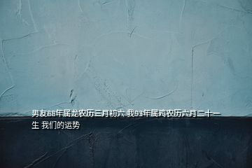 男友88年属龙农历三月初六 我93年属鸡农历六月二十一生 我们的运势