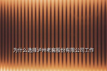 为什么选择泸州老窖股份有限公司工作