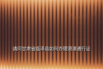 请问甘肃省临泽县如何办理港澳通行证