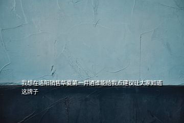 我想在洛阳销售华夏第一井酒谁能给我点建议让大家知道这牌子