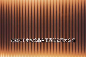 安徽天下水坊饮品有限责任公司怎么样