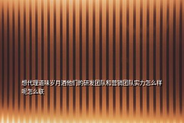 想代理道味岁月酒他们的研发团队和营销团队实力怎么样呢怎么联