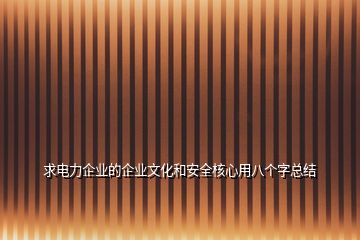 求电力企业的企业文化和安全核心用八个字总结