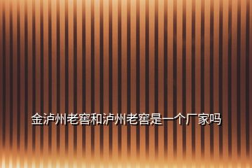 金泸州老窖和泸州老窖是一个厂家吗