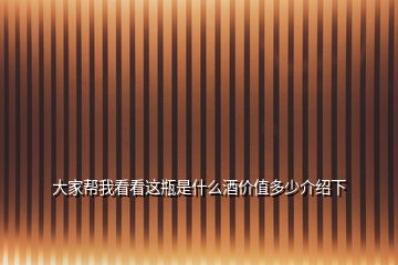 大家帮我看看这瓶是什么酒价值多少介绍下